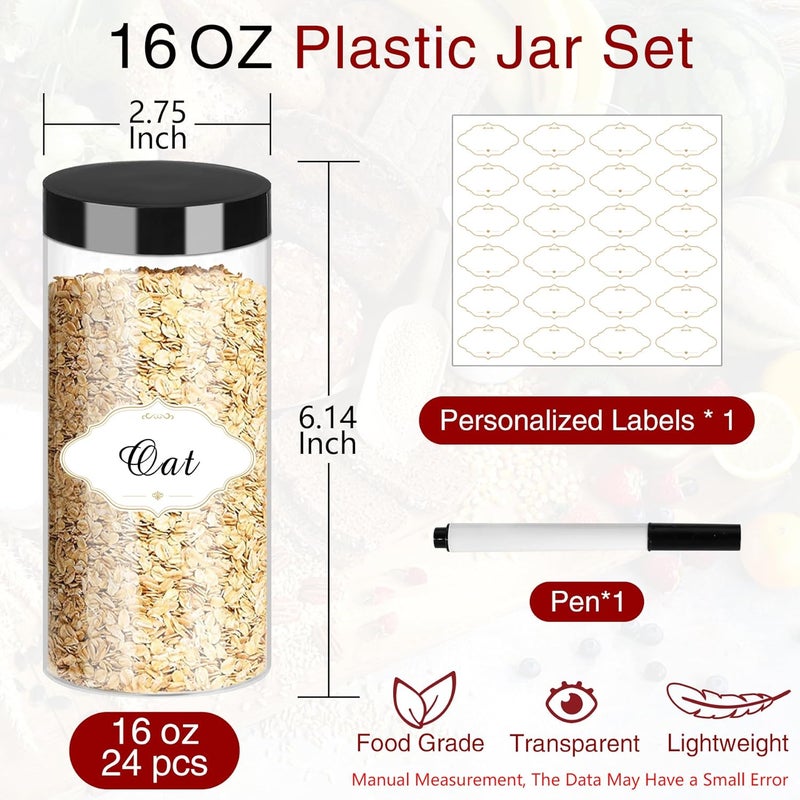 PeacePeo Plastic Jars with Lids 16 OZ, Plastic Jars 24 Pcs Slime Containers with Airtight Screw On Lids Leak Proof Clear Storage Containers Jar Empty for Kitchen & Household Food Storage - Image 2